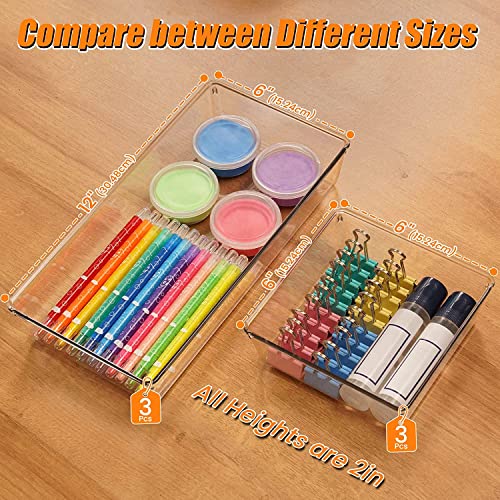 Snazzy 6 Pack Large Size Stackable Clear Plastic Drawer Organizers, Versatile Acrylic Bathroom Drawer Organizer Trays, Storage Bins for Makeup, Bathroom, Kitchen and Office - Image 2