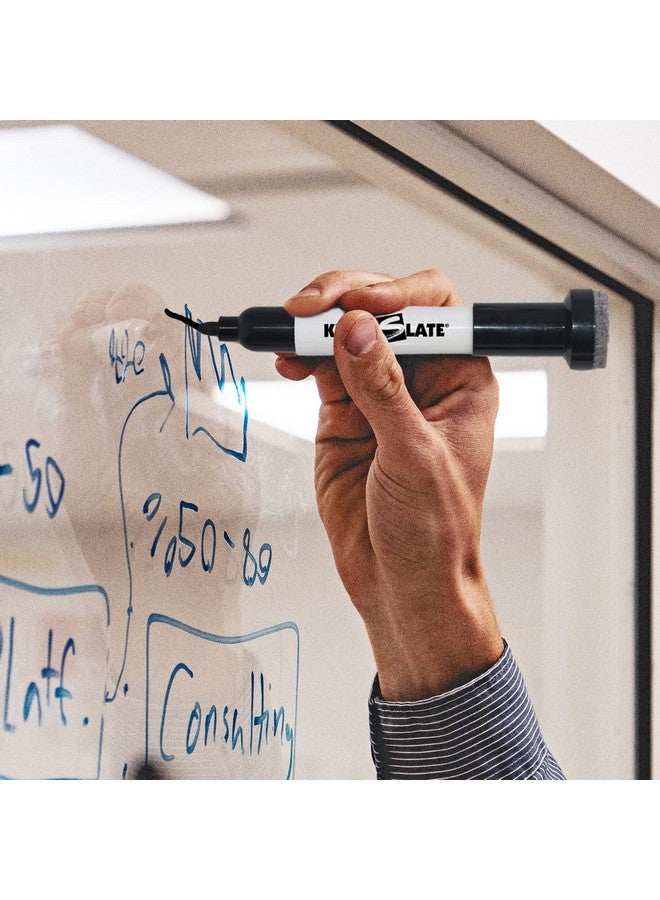 Kleenslate (12) Pack Large Black Dry Erase Markers With Eraser Cap, Round Point - Image 3