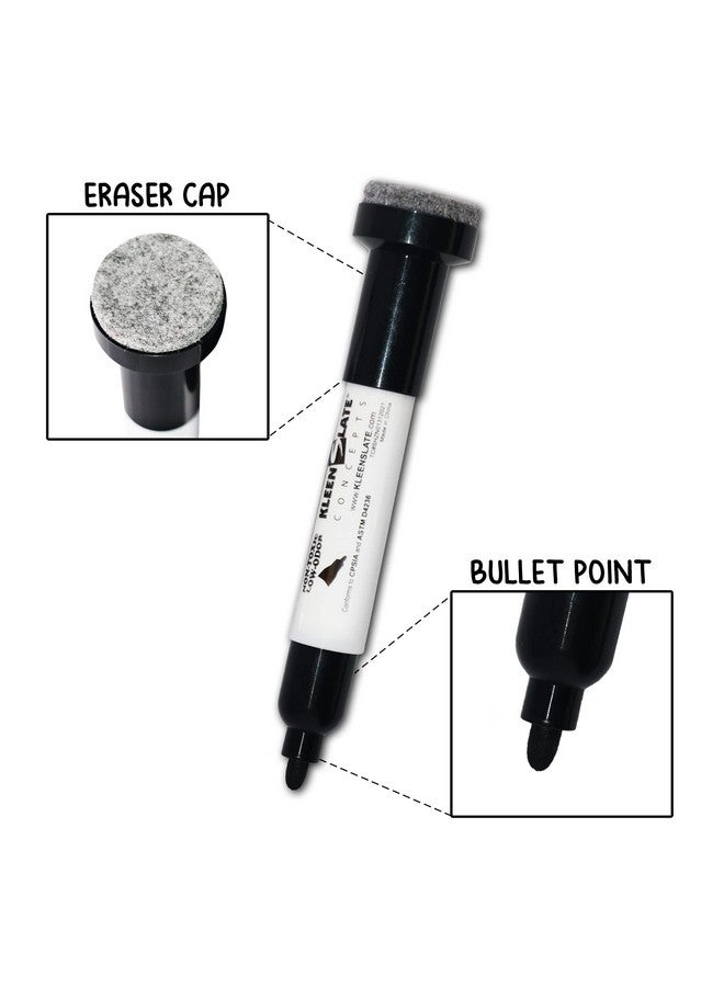 Kleenslate (12) Pack Large Black Dry Erase Markers With Eraser Cap, Round Point - Image 2