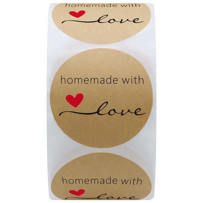 Hybsk Kraft Homemade with Love Stickers 1.5" Inch Round Total 500 Adhesive Labels Per Roll (Kraft) - Image 3