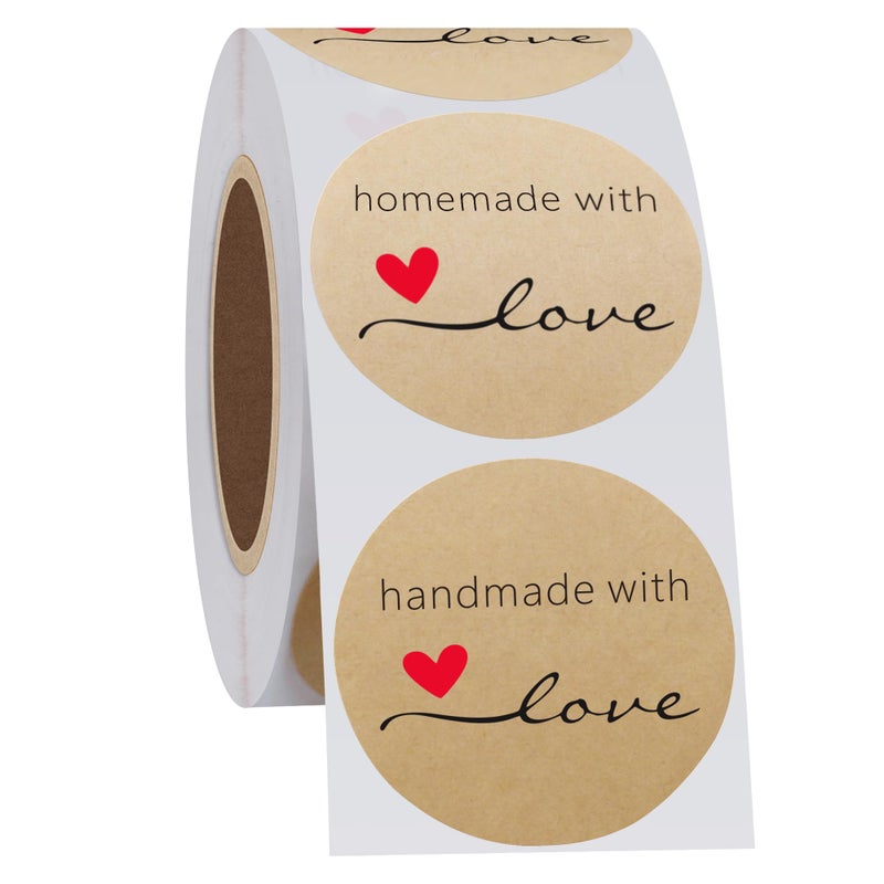 Hybsk Kraft Homemade with Love Stickers 1.5" Inch Round Total 500 Adhesive Labels Per Roll (Kraft) - Image 4