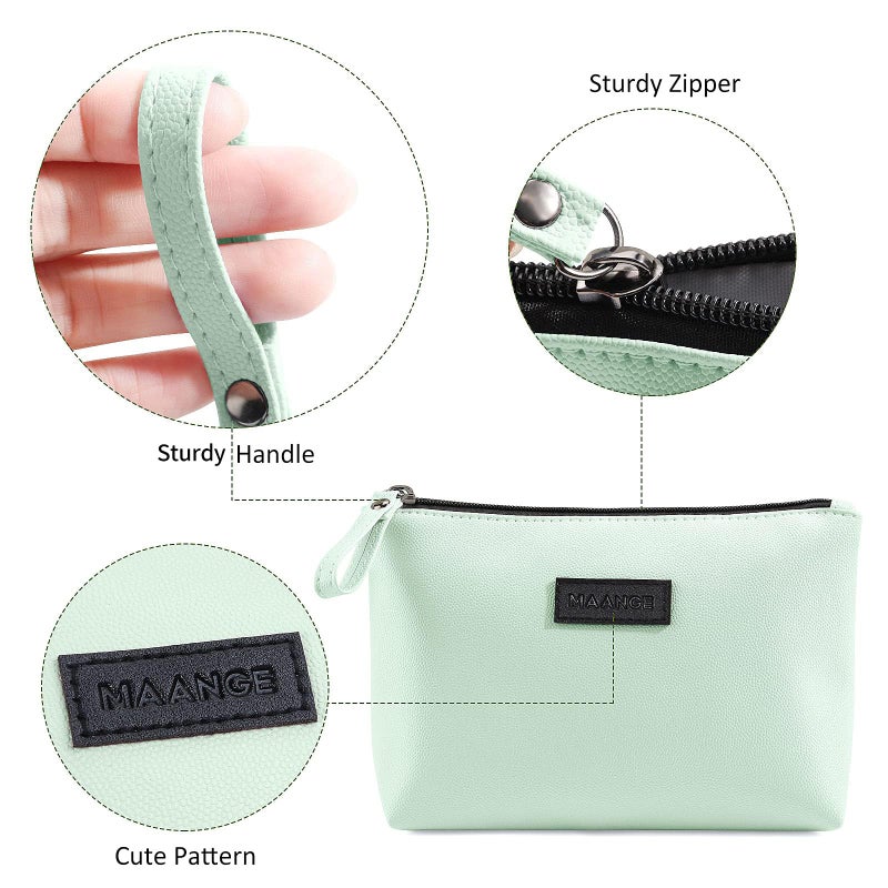 MAANGE Makeup Bag for Purse Small Makeup Bag with Zipper Pu Leather Makeup Pouch Cosmetic Bags for Women Travel Make up Bag (Green) - Image 4