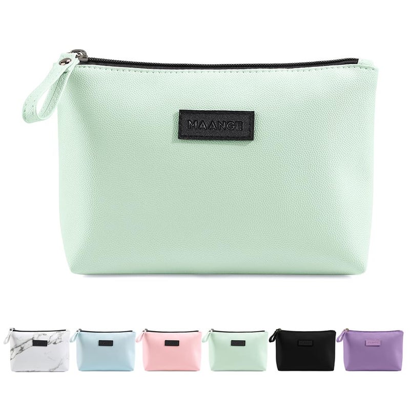 MAANGE Makeup Bag for Purse Small Makeup Bag with Zipper Pu Leather Makeup Pouch Cosmetic Bags for Women Travel Make up Bag (Green) - Image 1