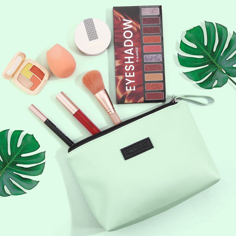MAANGE Makeup Bag for Purse Small Makeup Bag with Zipper Pu Leather Makeup Pouch Cosmetic Bags for Women Travel Make up Bag (Green) - Image 2