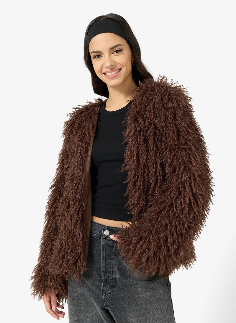 جينجر جاكيت طويل بفرو صناعي - Image 1