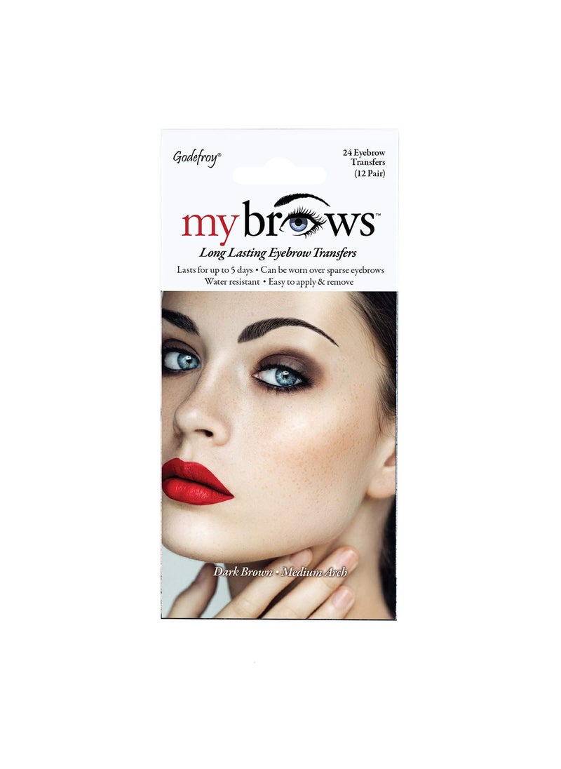 Godefroy Godefroy MyBrows Long Lasting Eyebrow Transfers, Medium Arch, Dark Brown, 12-Pairs of Brows 