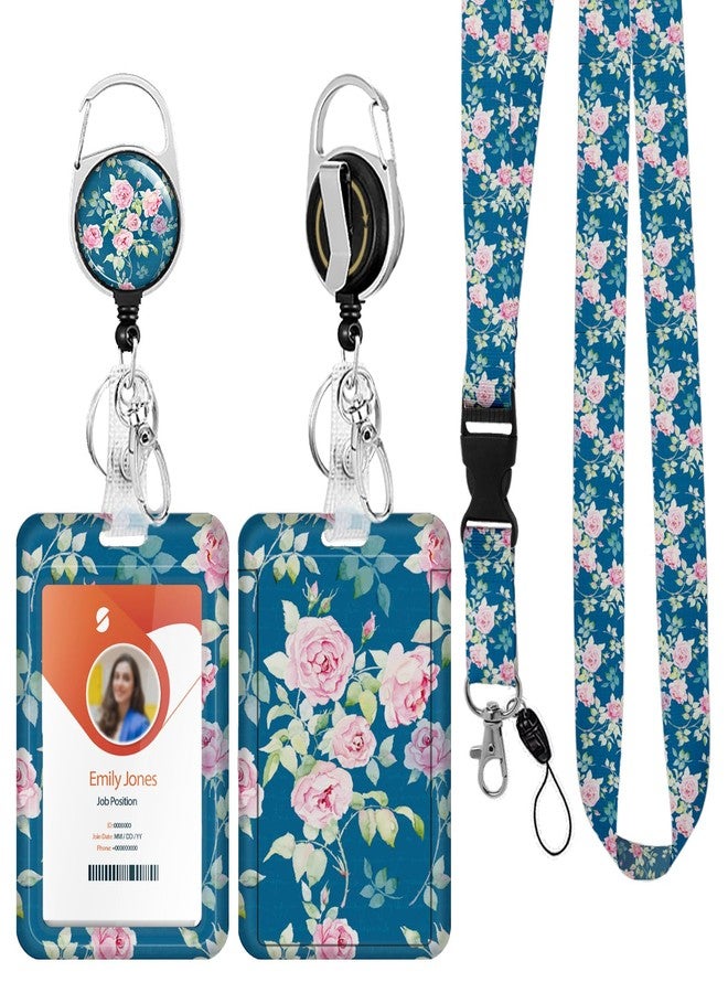 Boutilon ID Badge Holder with Lanyard,Retractable ID Badge Card Holders Detachable Neck Lanyard Strap with Badge Reel and Vertical ID Holder for Nurse Students Teachers Office Staff(Flower 1) - Image 1