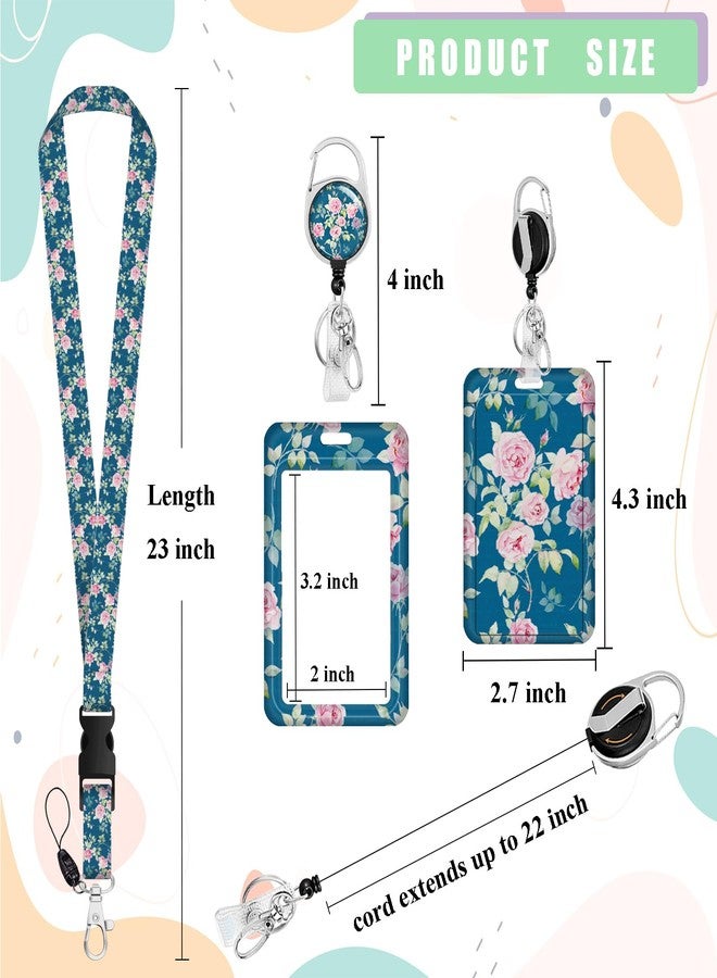 Boutilon ID Badge Holder with Lanyard,Retractable ID Badge Card Holders Detachable Neck Lanyard Strap with Badge Reel and Vertical ID Holder for Nurse Students Teachers Office Staff(Flower 1) - Image 4