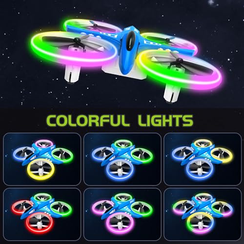 Dwi Dowellin 49 Inch Mini Drone for Kids LED Night Lights One Key Take Off Landing Flips RC Remote Control Small Flying Toys Drones for Beginners Boys and Girls Adults Nano Quadcopter Blue - Image 5