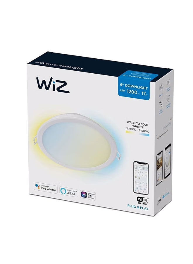 Wiz Smart Tunable White Recessed Downlight 6, 17W, 2700K-6500K, Dimmable, Wi-Fi And Bluetooth, App And Voice Control - Image 1