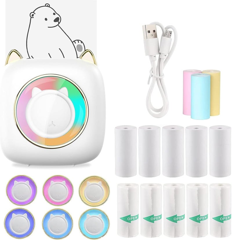 رايتشر طابعة ملصقات محمولة، ملصقات، طابعة حرارية، طابعة حرارية جيبية مزودة بـ 13 لفة ورق، طابعة صور، طابعة ذكية لاسلكية بتقنية البلوتوث للصور، الصور، الإيصالات، الملاحظات، القوائم، الملصقات، المذكرات، رموز الاستجابة السريعة مع التطبيق - Image 1