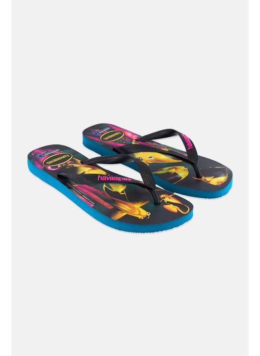 Men Graphic Slip On Slippers, Teal Combo