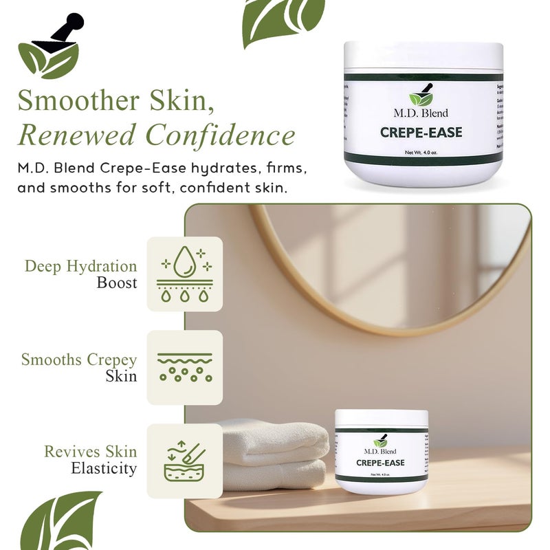 M.D. Blend Crepe-Ease Dermatologist-Developed Body Moisturizer - Fragrance-Free Hydrating Cream for Sensitive Skin - Hyaluronic Acid & Shea Butter for Neck, Arms & Legs, 4 oz - Image 2