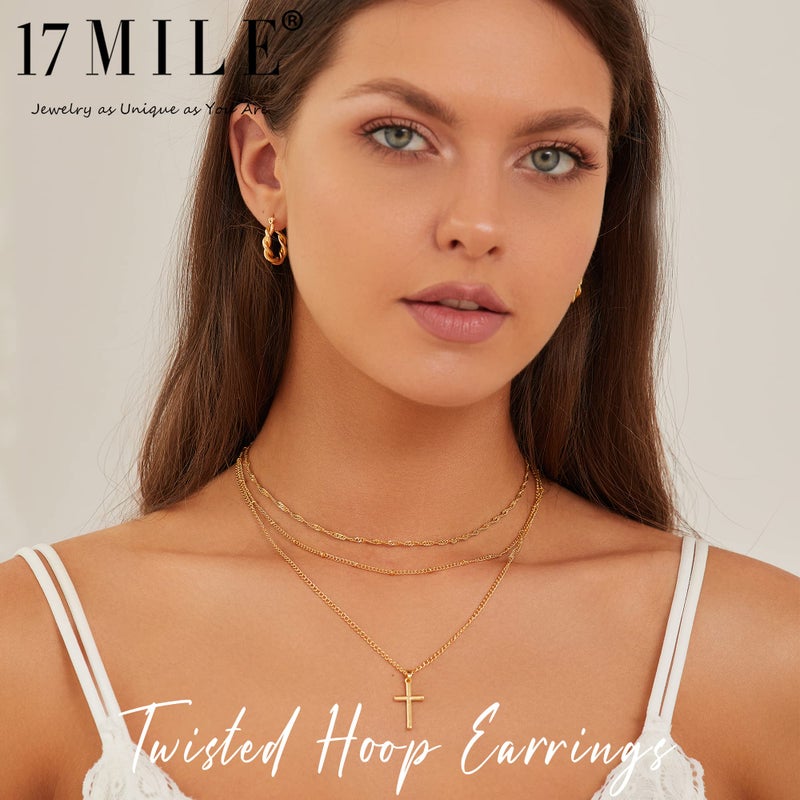 17mile طقم أقراط هووب ذهبية للنساء، مطلية بالذهب عيار 14، خفيفة الوزن، مضادة للحساسية، أقراط مفتوحة سميكة (ذهب بحجم صغير) - Image 4