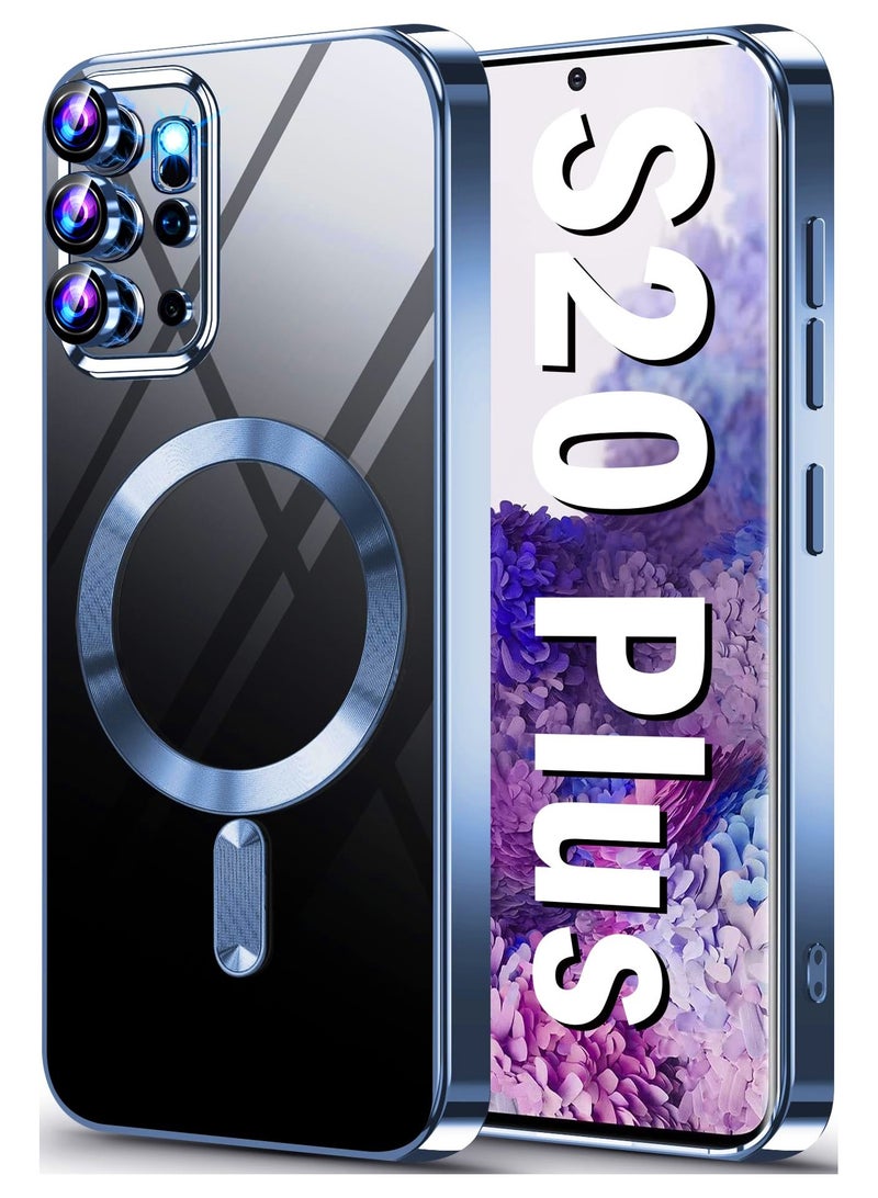 Electroplated Case For Samsung Galaxy S20 Plus Camera Lens Full Protection Compatible with MagSafe Wireless Charging, Shockproof Soft TPU Phone Magnetic Cover (Sierra Blue)