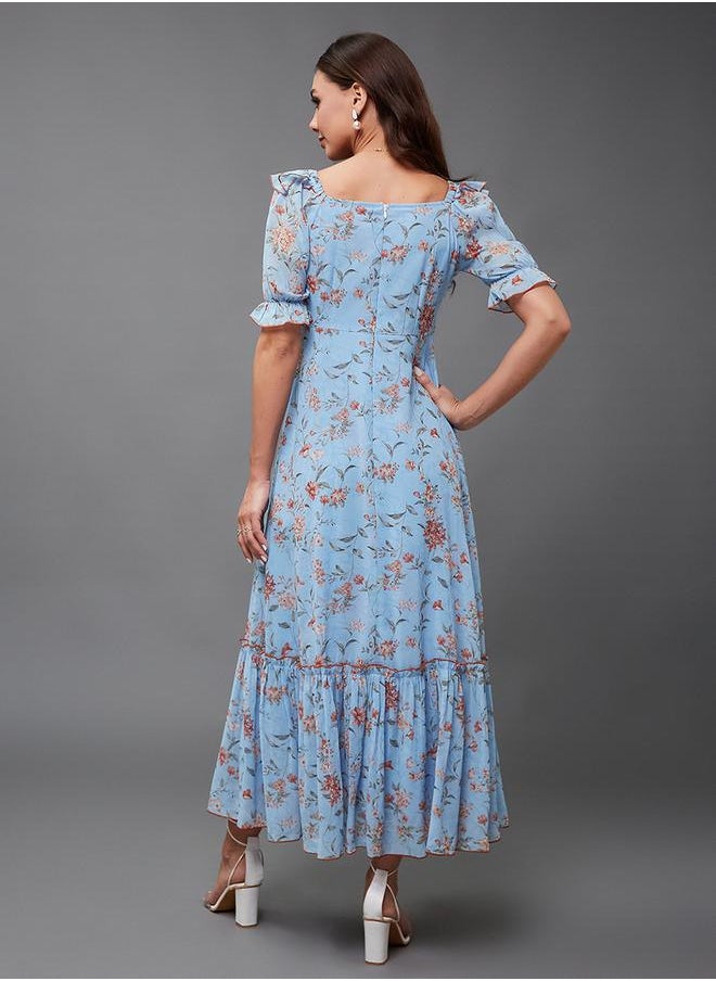 Styli All-Over Printed Ruched Detail A-Line Maxi Dress  - Image 4