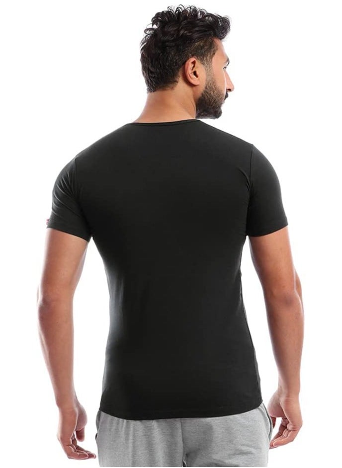 COTTONIL Stretch Men Half Sleeves (V Neck) Undershirt Black  - Image 3