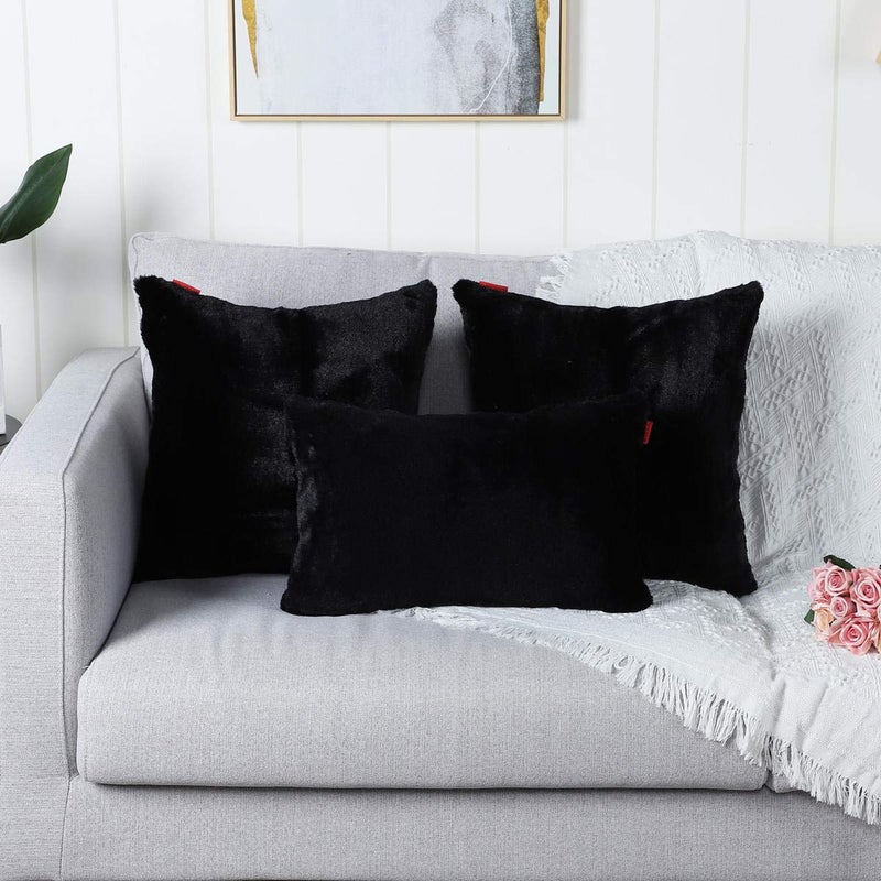 MANDIOO Pack of 2 Black Faux Fur Fuzzy Cozy Soft Decorative Throw Pillow Covers Lumbar Set Cushion Cases Pillowcases for Sofa Bedroom Car 12x20 Inches - Image 5