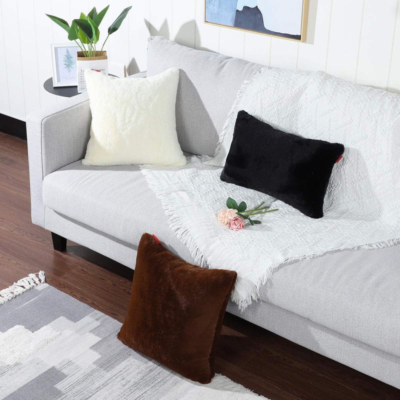 MANDIOO Pack of 2 Black Faux Fur Fuzzy Cozy Soft Decorative Throw Pillow Covers Lumbar Set Cushion Cases Pillowcases for Sofa Bedroom Car 12x20 Inches - Image 4