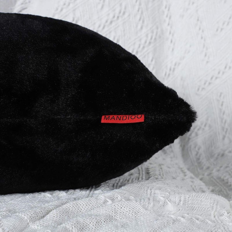 MANDIOO Pack of 2 Black Faux Fur Fuzzy Cozy Soft Decorative Throw Pillow Covers Lumbar Set Cushion Cases Pillowcases for Sofa Bedroom Car 12x20 Inches - Image 3