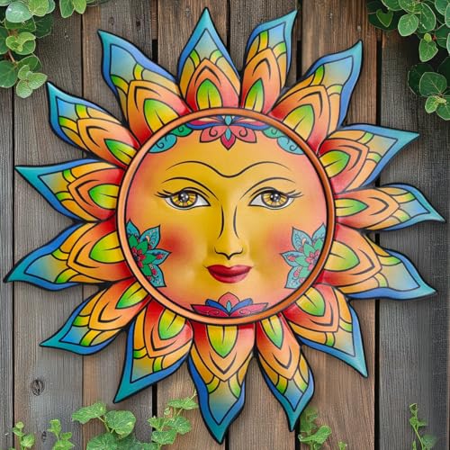 Daogtc Metal Sun Flower Wall Decor13inches Sun Wall Art Hanging Decoration for Indoor and Outdoor Garden Farmhouse Yard Patio Fence Living Room Bedroom Decor - Image 1