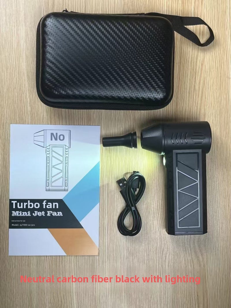 Handheld Turbo Fan with LED Light, 130K RPM High-Speed Mini USB Fan 130000Carbon fiber with light