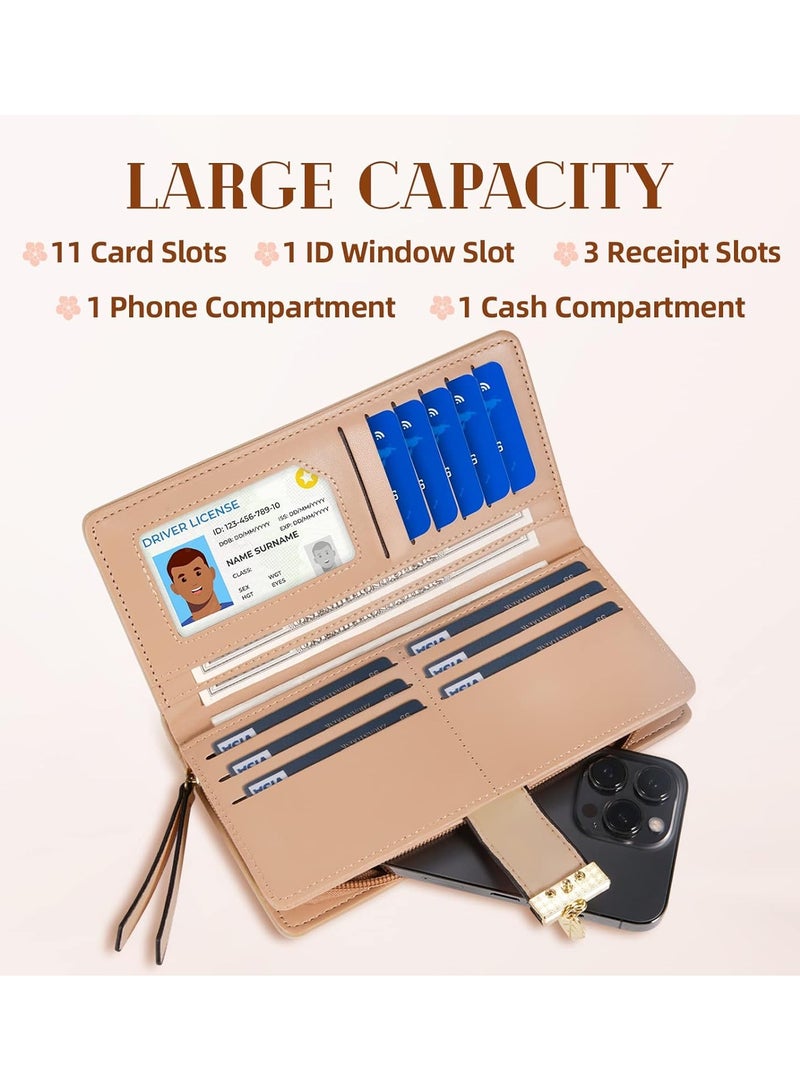 Sweet Cute Chocolate Women's Long Leaf Bifold Wallet Leather Card Holder Purse Zipper Buckle Elegant Clutch Wallet Handbag, Khaki, One Size, Bifold Wallet - Image 2