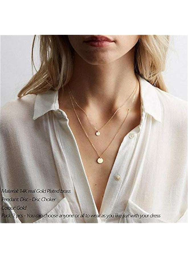 Arabest - Layered Choker Necklace with 14K Gold Plated Y Pendant Disc Bar Multilayer Adjustable Layering Choker for Women - Image 1