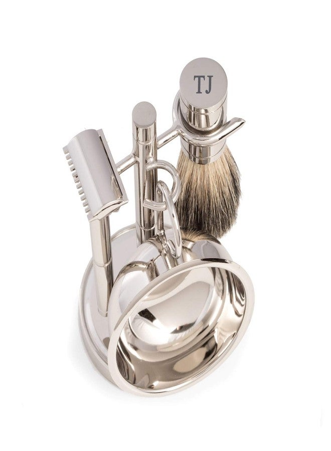 Bey-Berk Custom Personalzied Shaving set with Safety Razor and pure badger brush with soap dish on chrome stand - Image 3