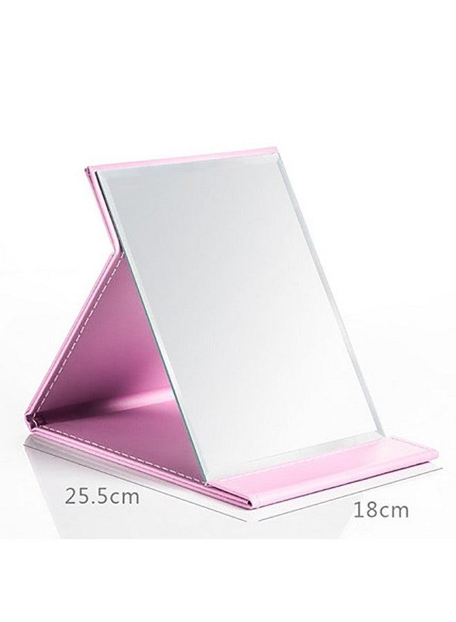 JOLY Protable PU Leather Mirror Folding Desktop Makeup Mirror with Adjustable Stand for Personal Use,Travelling (L, Pink) - Image 2
