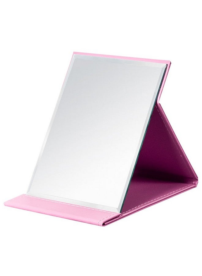 JOLY Protable PU Leather Mirror Folding Desktop Makeup Mirror with Adjustable Stand for Personal Use,Travelling (L, Pink) - Image 1