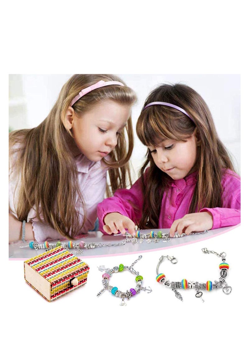 Generic - Girls Charm Bracelet Making Set Girls Jewellery Making Kits For Kids Nice Gifts For Girls Present For 8-12 Year Old Girl DIY Silver Plated Bead Snake Chain Jewelry Bracelet - Image 1
