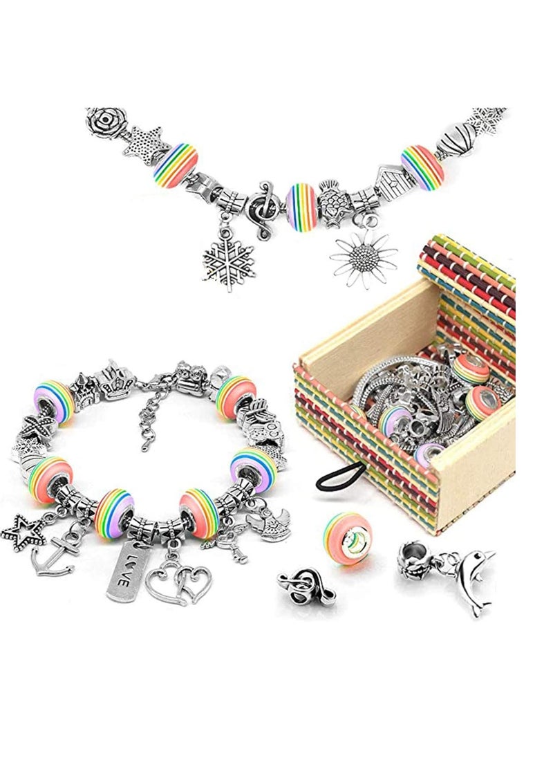 Generic - Girls Charm Bracelet Making Set Girls Jewellery Making Kits For Kids Nice Gifts For Girls Present For 8-12 Year Old Girl DIY Silver Plated Bead Snake Chain Jewelry Bracelet - Image 1