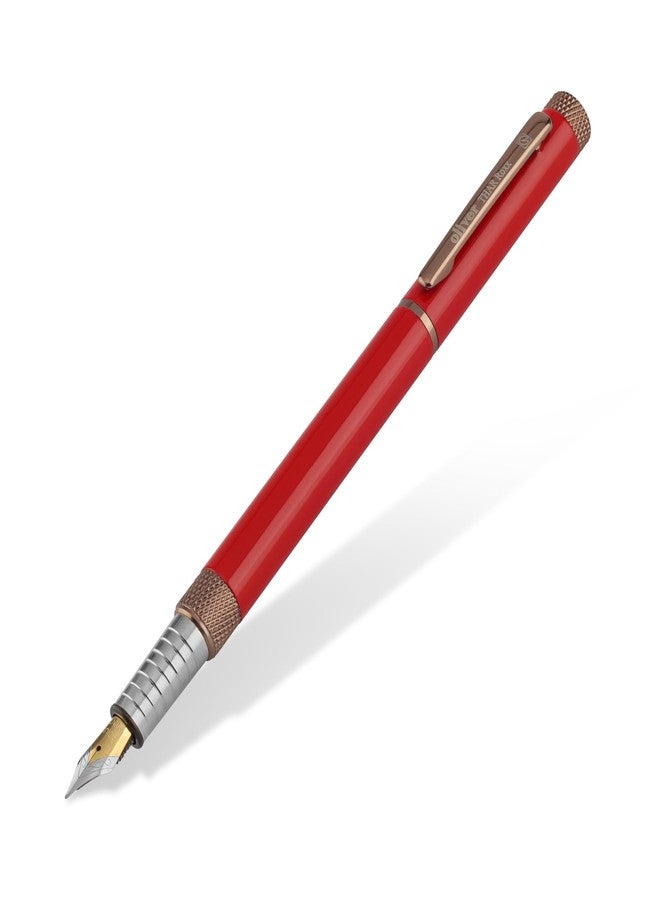 Oliver Thar Roxx Matte & Shine Fountain Pen – Glossy Red/Copper Trims, Full Brass Body, 0.6mm Cardinal Refill, Gift T Box - Image 2