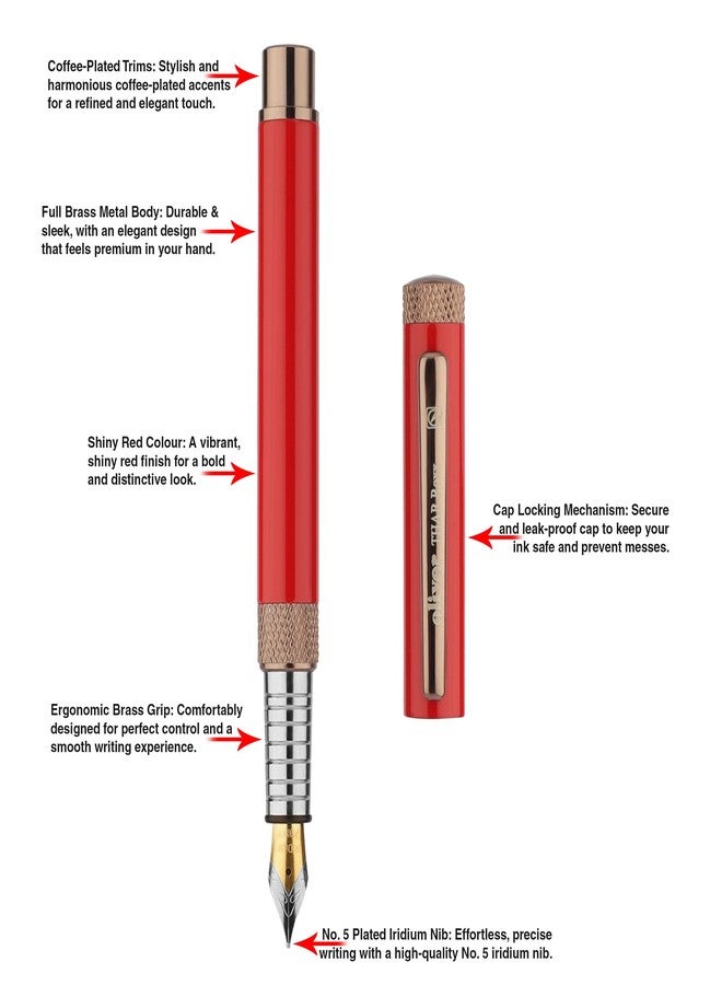 Oliver Thar Roxx Matte & Shine Fountain Pen – Glossy Red/Copper Trims, Full Brass Body, 0.6mm Cardinal Refill, Gift T Box - Image 3