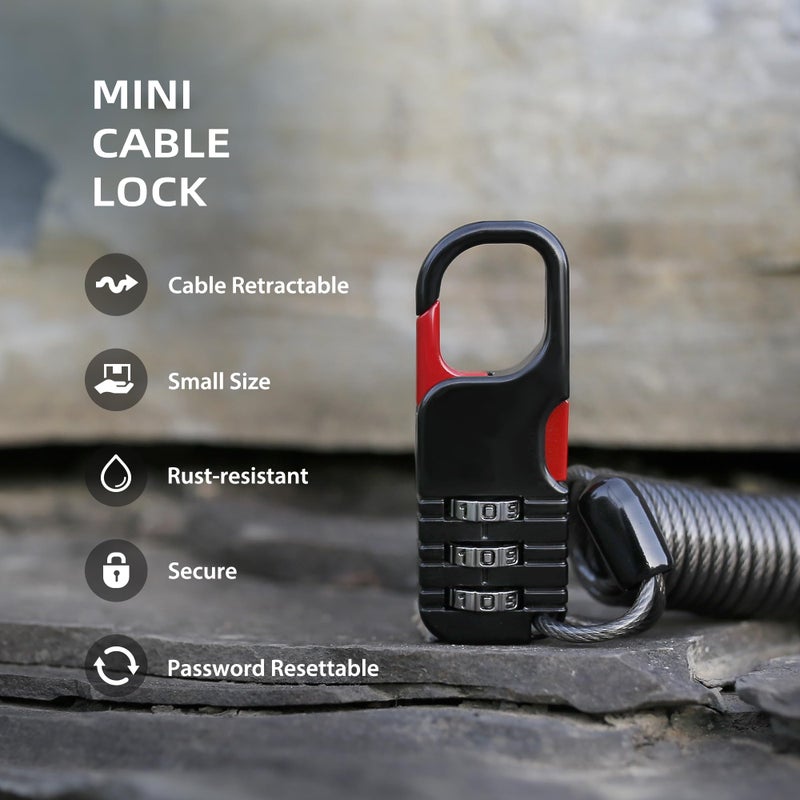 UP Security Small Combination Ski Lock with Retractable Cable (3ft/91cm Wire), Thin Cable Locks with Combination for Travel Luggage, Suitcases, Backpack, Snowboard, Bike, Motorcycle Helmet Anti Theft - Image 3