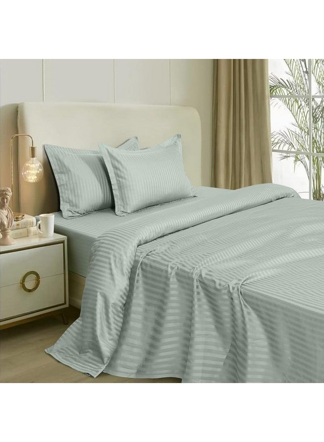Naksh Bedsheet King Size Bed Cotton 210 TC Stripes, Silver | 1 King Size Bedsheet Cotton (108 x 108 Inch) and 2 Pillow Covers - Image 1