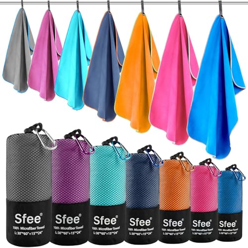 Sfee 2 Pack Microfiber Travel Towel, Quick Dry Camping Towel Large Beach Towel Super Absorbent Compact Lightweight Sports Gym Towels Set for Beach, Gym, Hiking, Pool, Backpacking,Bath,Yoga - Image 1