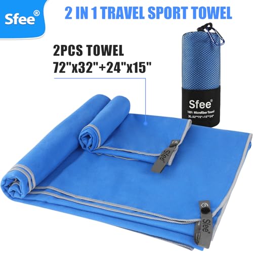 Sfee 2 Pack Microfiber Travel Towel, Quick Dry Camping Towel Large Beach Towel Super Absorbent Compact Lightweight Sports Gym Towels Set for Beach, Gym, Hiking, Pool, Backpacking,Bath,Yoga - Image 3
