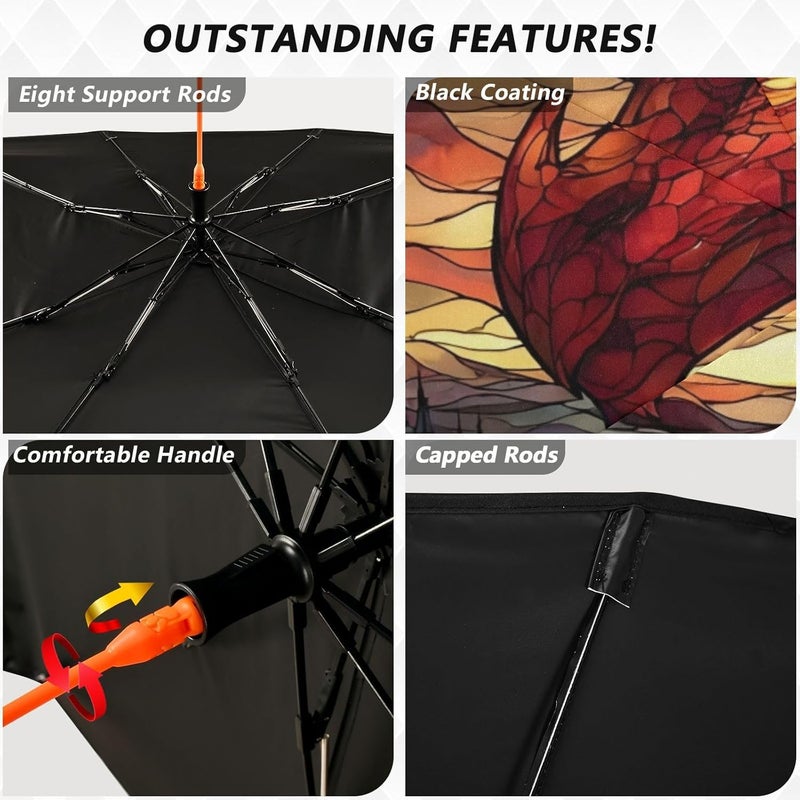 Windshield Sun Shade Umbrella Drago Castle Stain Glass – Fashion Design, Protect Car from Sun & Heat Damage, Easy Store, Universal Fit 55” x 27.5” - Image 4
