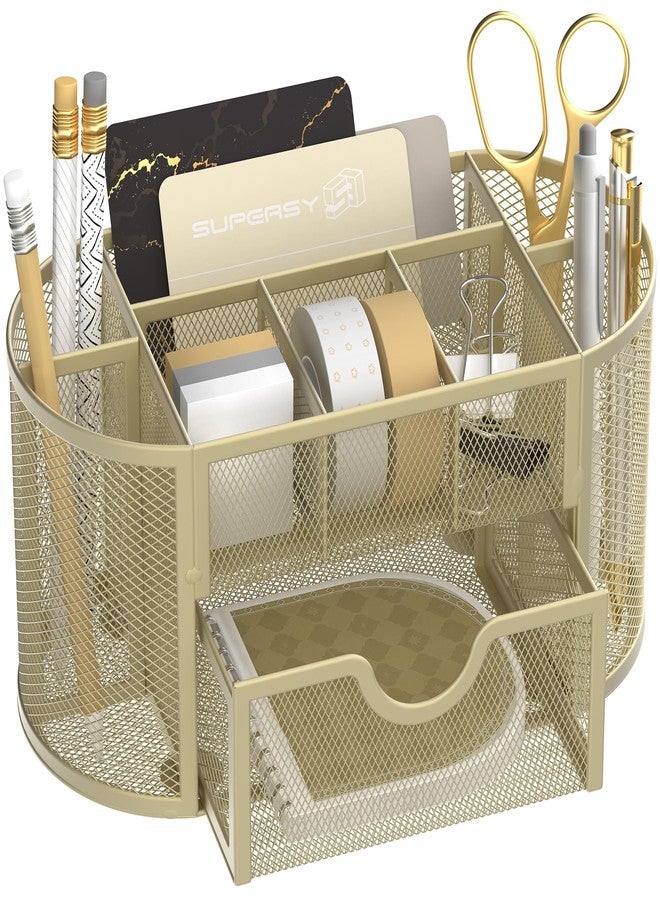 SUPEASY Mesh Desk Organizer, Desk Accessories & Workspace Organizers with Drawers, Pencil Holder for Desk with 9 Compartments for Office Suppliess, 8.6 x 4.3 x 4.1 Inch, Yellow - Image 1