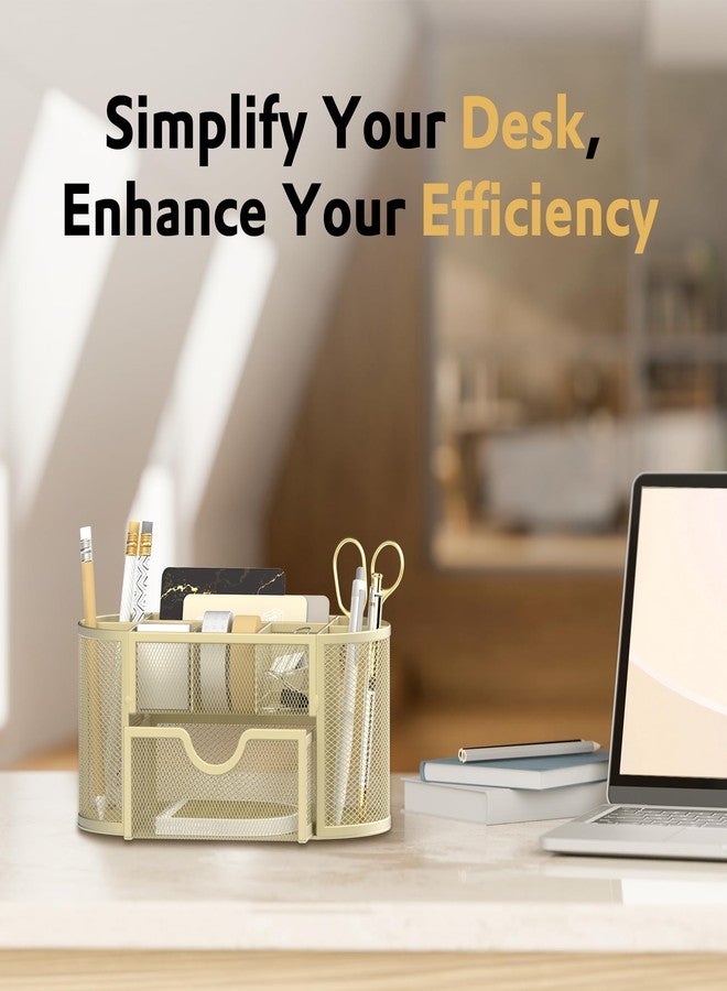 SUPEASY Mesh Desk Organizer, Desk Accessories & Workspace Organizers with Drawers, Pencil Holder for Desk with 9 Compartments for Office Suppliess, 8.6 x 4.3 x 4.1 Inch, Yellow - Image 2