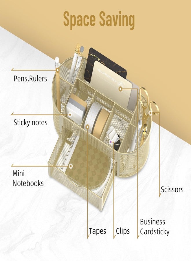 SUPEASY Mesh Desk Organizer, Desk Accessories & Workspace Organizers with Drawers, Pencil Holder for Desk with 9 Compartments for Office Suppliess, 8.6 x 4.3 x 4.1 Inch, Yellow - Image 4