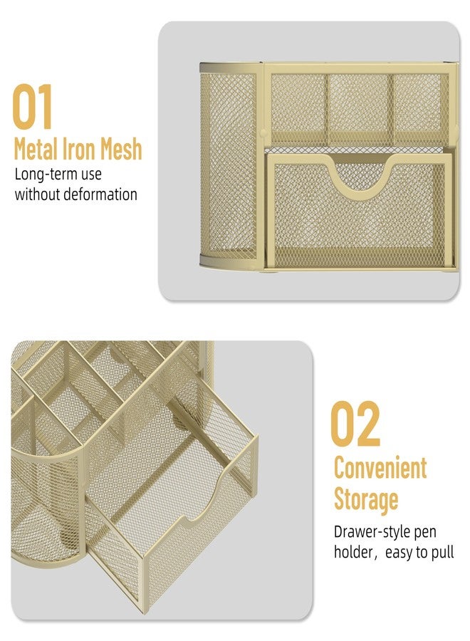 SUPEASY Mesh Desk Organizer, Desk Accessories & Workspace Organizers with Drawers, Pencil Holder for Desk with 9 Compartments for Office Suppliess, 8.6 x 4.3 x 4.1 Inch, Yellow - Image 5