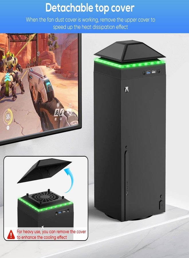 FASTSNAIL Cooling Fan Dust Cover for Xbox Series X Console, Cooling System with RGB Light, 3.0&2.0 USB Port, Dust Proof Filter, Low Noise Top Fan with 3 Gears, Rubber Dust Plugs, Series X Accessories - Image 3
