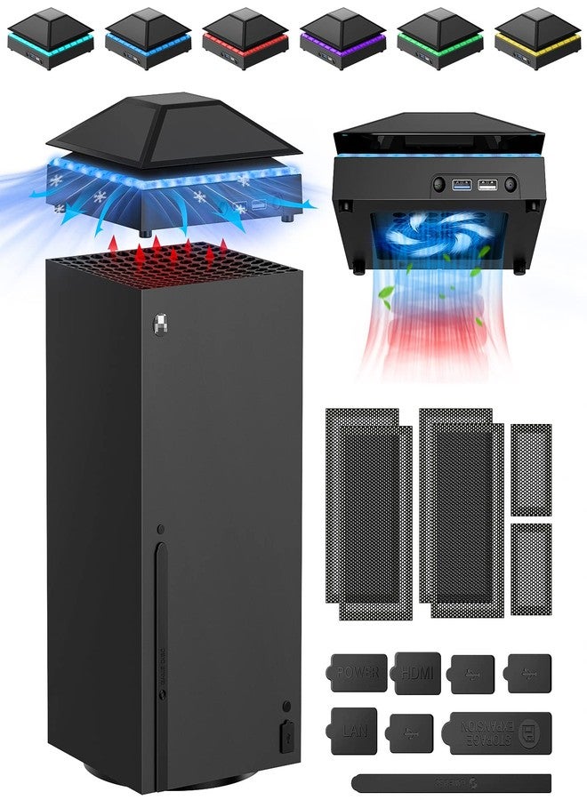 FASTSNAIL Cooling Fan Dust Cover for Xbox Series X Console, Cooling System with RGB Light, 3.0&2.0 USB Port, Dust Proof Filter, Low Noise Top Fan with 3 Gears, Rubber Dust Plugs, Series X Accessories - Image 1