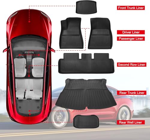Big RED Floor Mats for Tesla Model 3 5SeatFit for 20232025 All Weather TPE Cargo Trunk Accessories Set of 6 Mats Not Fit 7Seat - Image 4