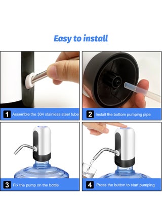 5 Gallon Water Bottle Pump, USB Charging Portable Electric Water Pump for 2-5 Gallon Jugs Water Dispenser for Office Home Camping Kitchen etc. White - view 4