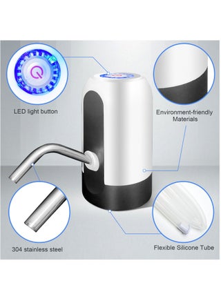 5 Gallon Water Bottle Pump, USB Charging Portable Electric Water Pump for 2-5 Gallon Jugs Water Dispenser for Office Home Camping Kitchen etc. White - view 2