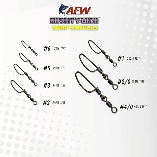 AFW American Fishing Wire Mighty Mini Stainless Steel Snap Swivels, Size #4/0, 600 lb Test, Gunmetal Black, 50 pc - Image 3